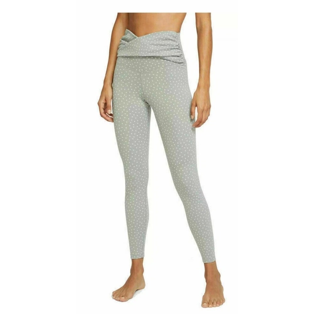 Nike Yoga Dri Fit Leggings Women's Size L Light Grey Polka Dot High‎ Waist NWT